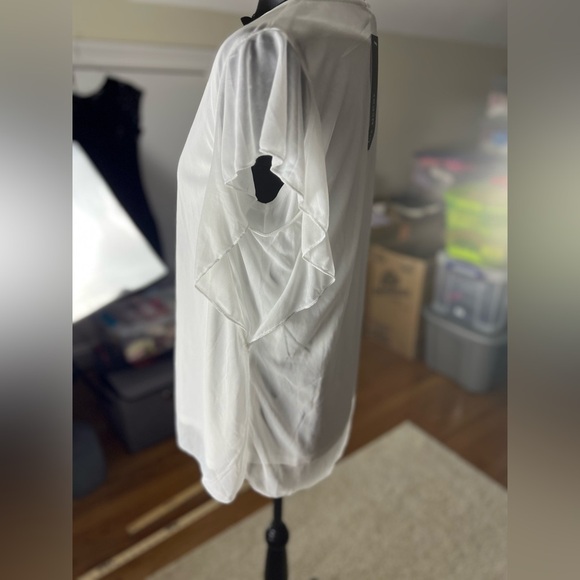 Women’s Large Liz Mccoy White Ruffle Short Sleeve Top - Picture 7 of 10